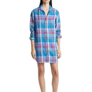 Frank & Eileen Mary Shirt Dress XXS 100% Linen Classic Plaid Long Sleeves NWT‎